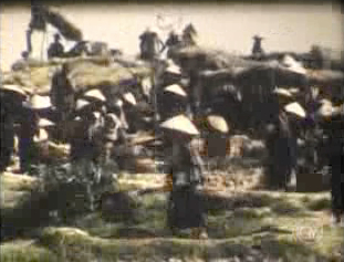 Paysans et temple indochinois, 1953